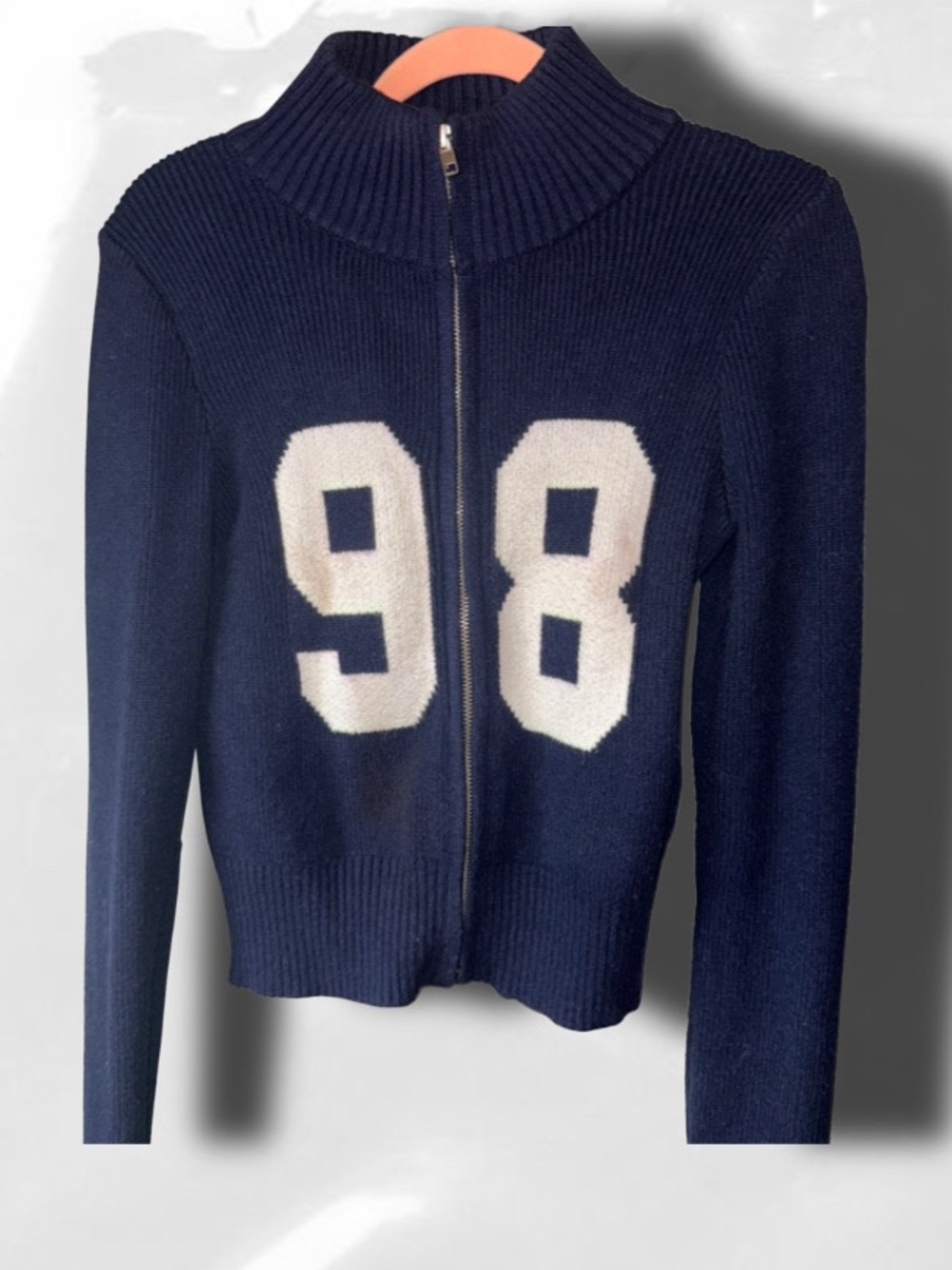 2000s Y2K zip up sweater varsity jacket with a high mock neckline